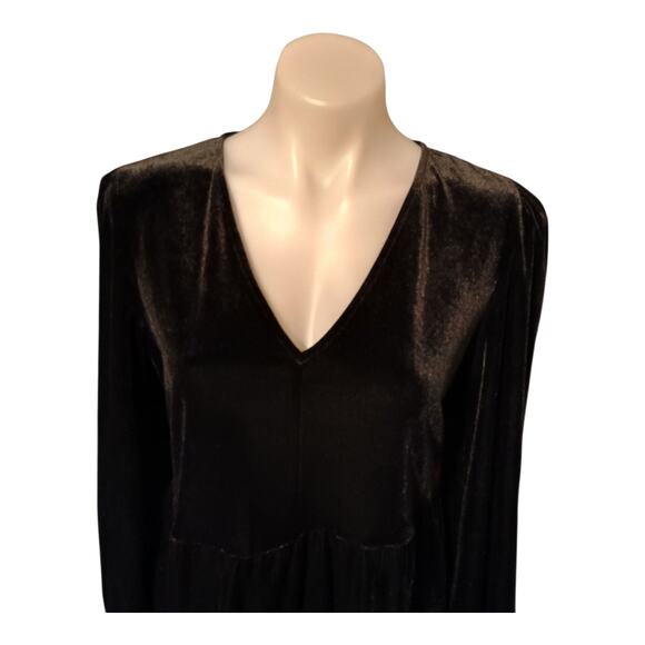 Miss Selfridge Women's Black Velvet Knee Length Babydoll Dress Waist Tie Size 8 - Picture 6 of 12